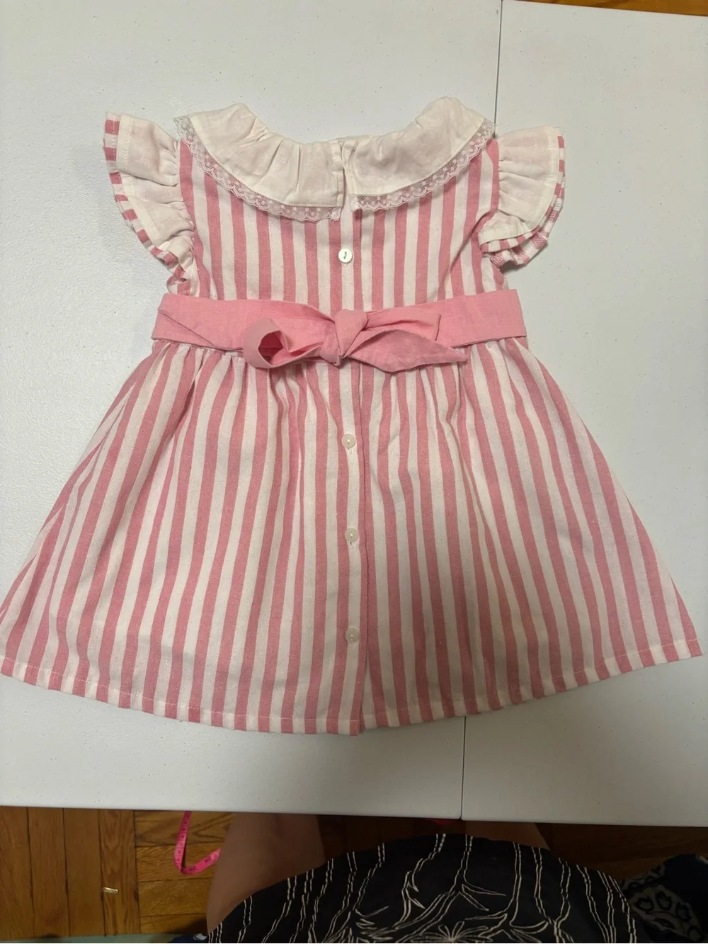 Babidu  Striped Pink Ruffle-Collar Girls' Formal Dress
